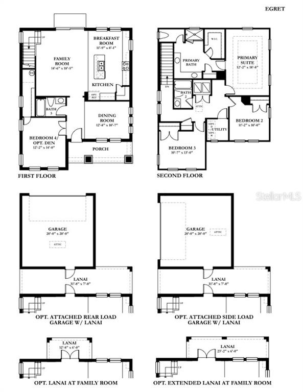 This floor plan shows the layout for a two-story residential home named the Egret — 331 43RD AVENUE N, ST PETERSBURG, FL