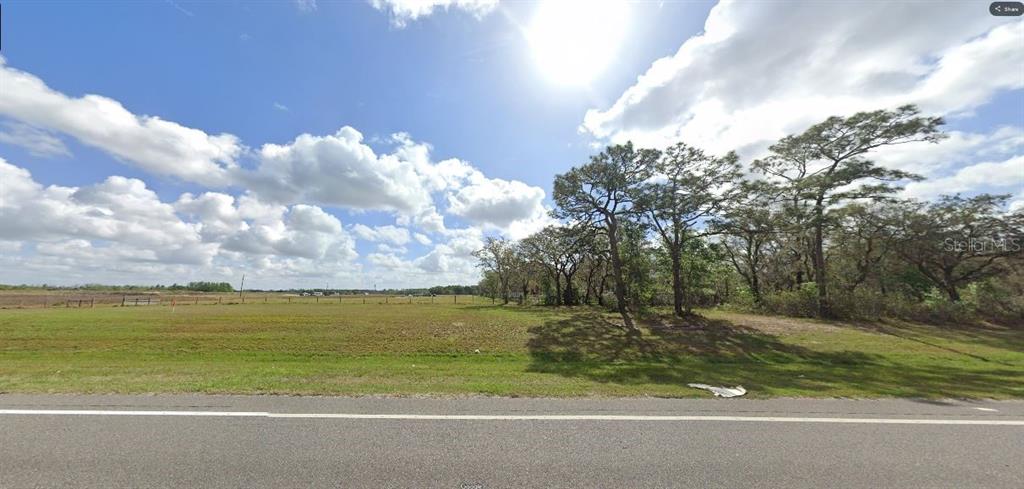 A grassy, partially wooded vacant lot sits alongside a paved road under a sunny sky — COMMONWEALTH AVE N, POLK CITY, FL