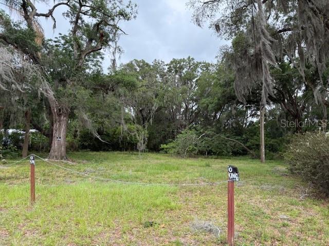 A grassy, vacant lot features several large, moss-draped oak trees and two no-parking signs — 412 YORK STREET, WILDWOOD, FL