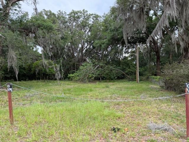 A vacant, grassy lot is enclosed by a wire fence in front of mature trees — 412 YORK STREET, WILDWOOD, FL