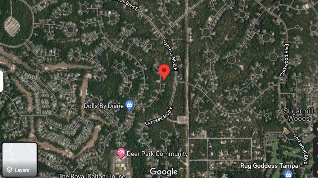 This is a satellite map view of a residential neighborhood with a red location pin — 27 WAXMYRTLE COURT, HOMOSASSA, FL