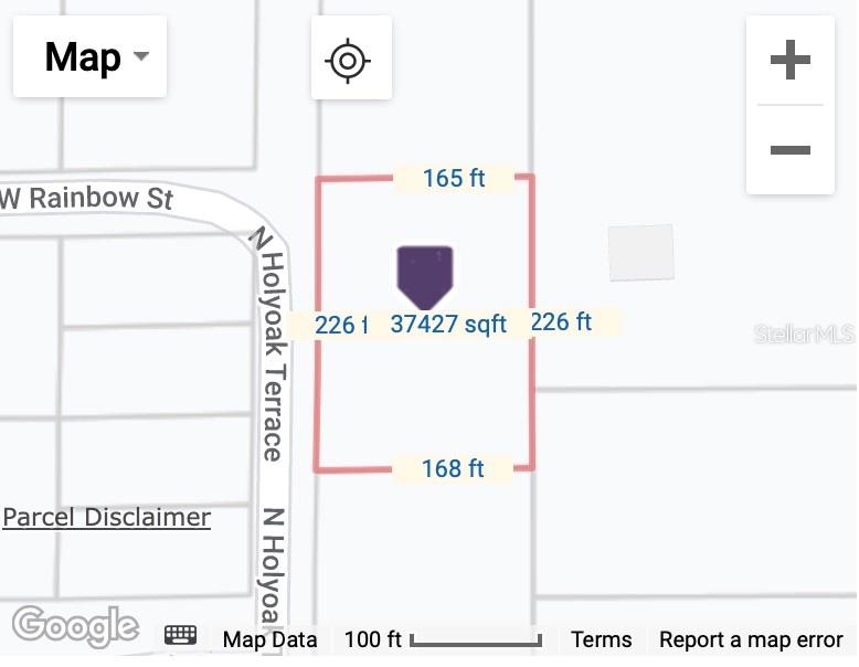 This is a map showing a rectangular land parcel with dimensions and total square footage — 10431 N HOLYOAK TERRACE, DUNNELLON, FL