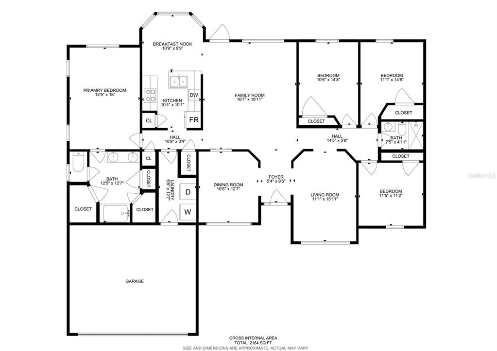 This is a floor plan for a single-story house with a garage and four bedrooms — 4372 ODIN STREET, SPRING HILL, FL