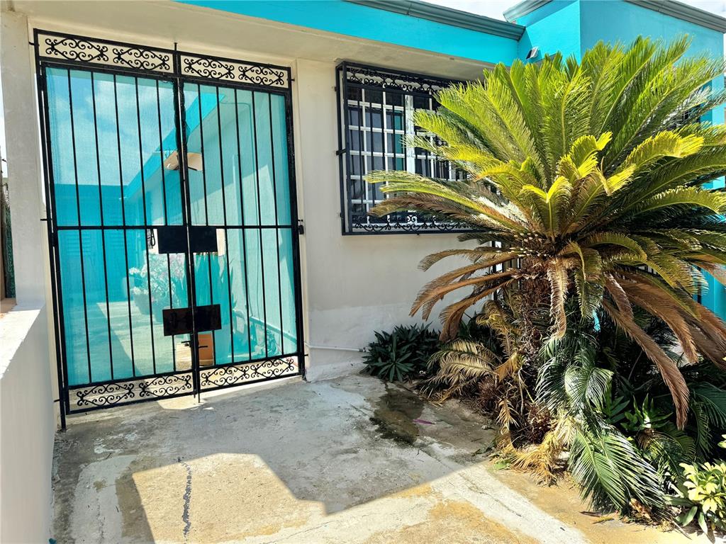 An exterior view of a building wall featuring a colorful geometric mural and potted plants — PASEO MAGDALENA ST. URB. LEVITTOWN LAKES UNIT 11-AK, TOA BAJA, PR