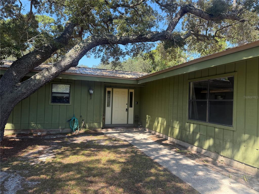 A single-story house with green vertical siding and a large tree in the front yard — 17 S BAYSHORE DRIVE, EASTPOINT, FL