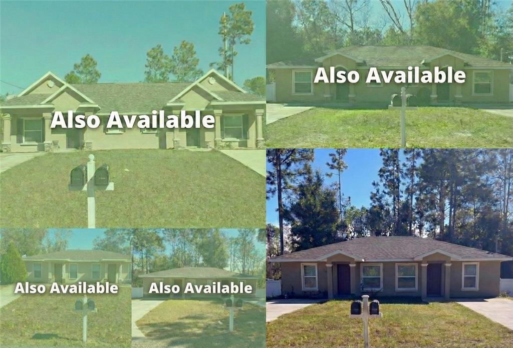 A collage of four exterior views of single-story houses with lawns and double mailboxes — 9445 N MANASHEE DRIVE, CITRUS SPRINGS, FL