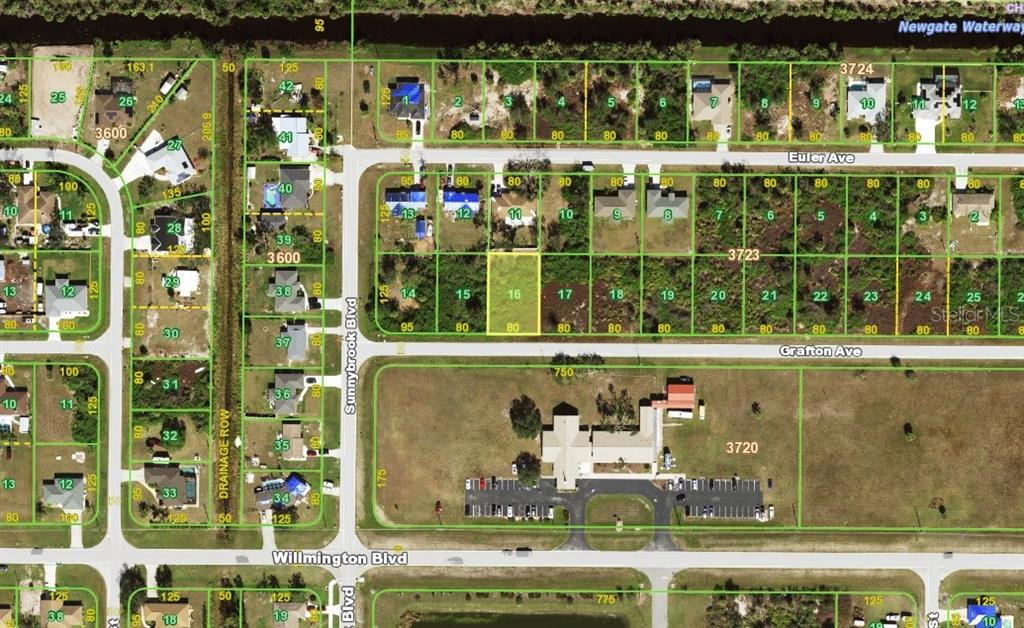This is an aerial map showing residential lots and streets in a suburban neighborhood — 11024 GRAFTON AVENUE, ENGLEWOOD, FL
