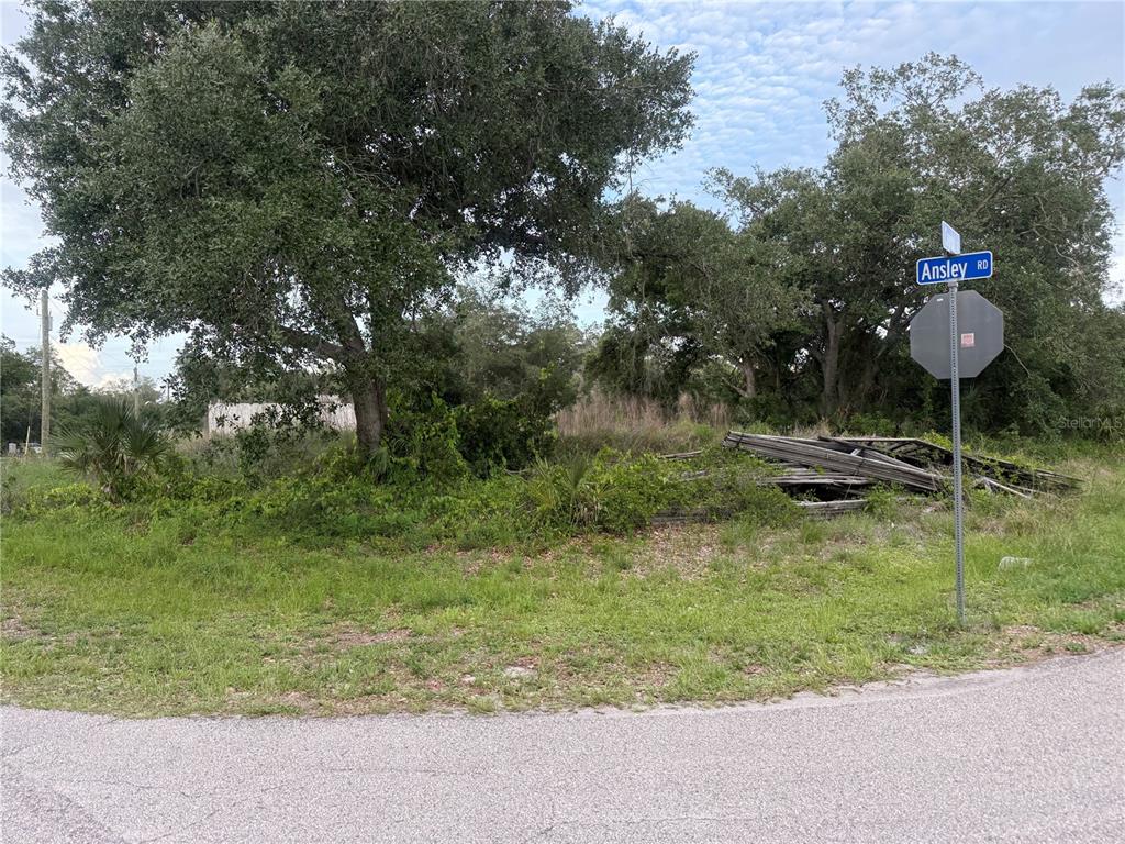 A vacant, overgrown lot with a street sign and a pile of wooden debris — 1808 CAPITOL STREET, NORTH PORT, FL