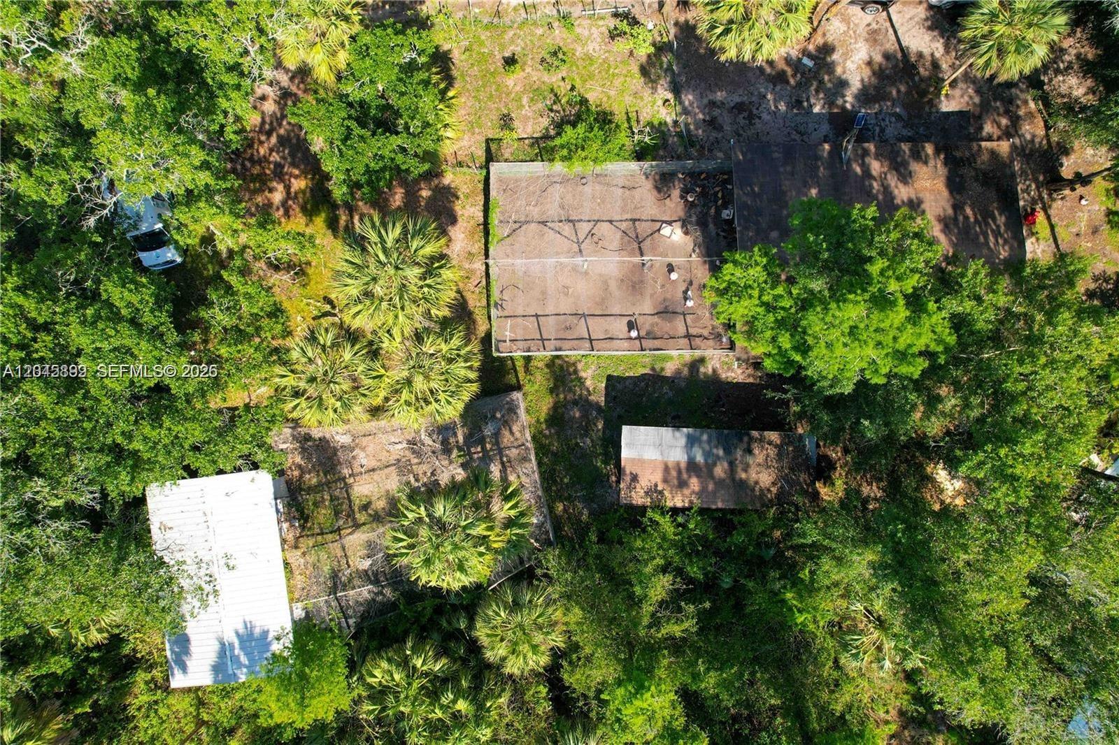 An aerial view shows a wooded property with a house, a screened enclosure, and outbuildings — 4180 36th Ave SE, Naples FL 34120, NAPLES, FL