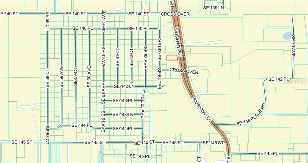This is a map showing the street layout and property boundaries in a residential area — SE 142ND PL & S US HWY 301, SUMMERFIELD, FL