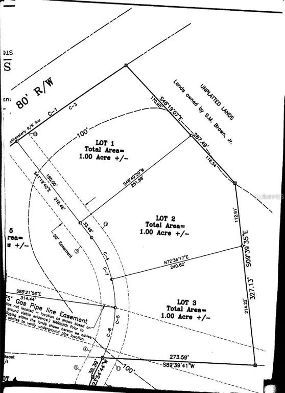 This is a land survey map showing the layout and dimensions of three separate lots — Parcel 3 SW 128TH ROAD, WORTHINGTON SPRINGS, FL