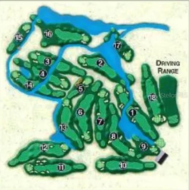 This is a map showing the layout of an 18-hole golf course — 411 INDIAN LAKE DRIVE, INDIAN LAKE ESTATES, FL