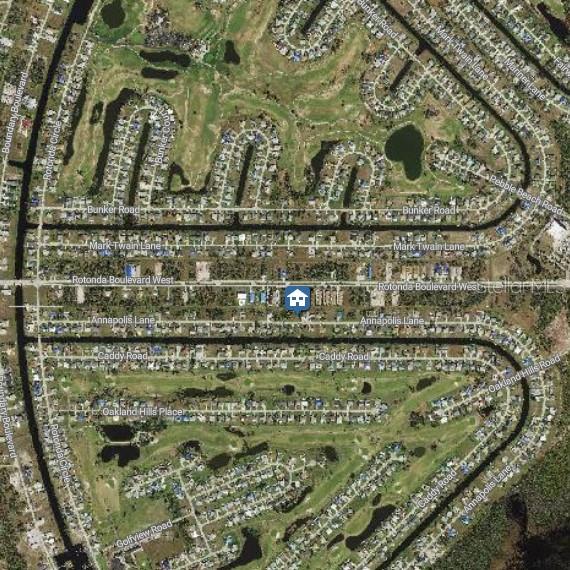 This is an aerial map view of a residential neighborhood with a highlighted property — 223 ANNAPOLIS LANE, ROTONDA WEST, FL