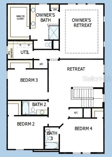 This is a floor plan for the upper level of a house featuring four bedrooms — 2916 W ELLIS DRIVE, TAMPA, FL