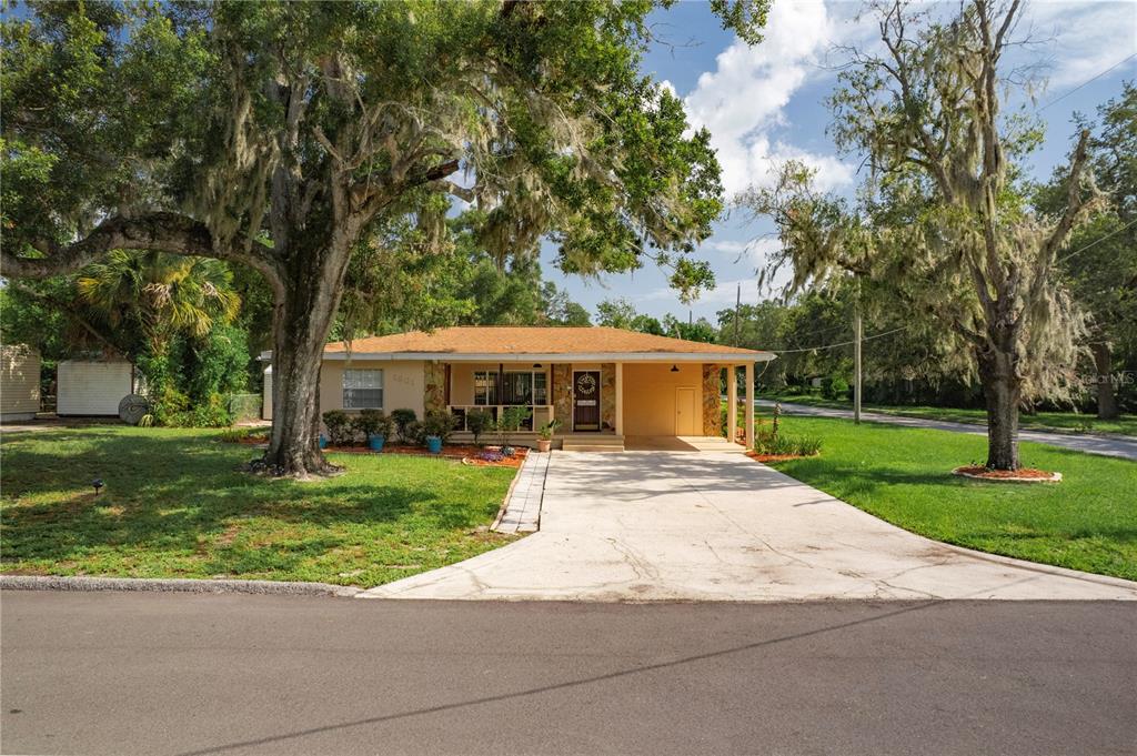 A single-story house with a tan exterior, a front porch, and a concrete driveway — 1901 E PARIS STREET, TAMPA, FL