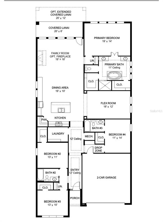 This floor plan shows a single-story house layout with four bedrooms, a garage, and lanai — 3814 COUNTRY VIEW COURT, BRADENTON, FL