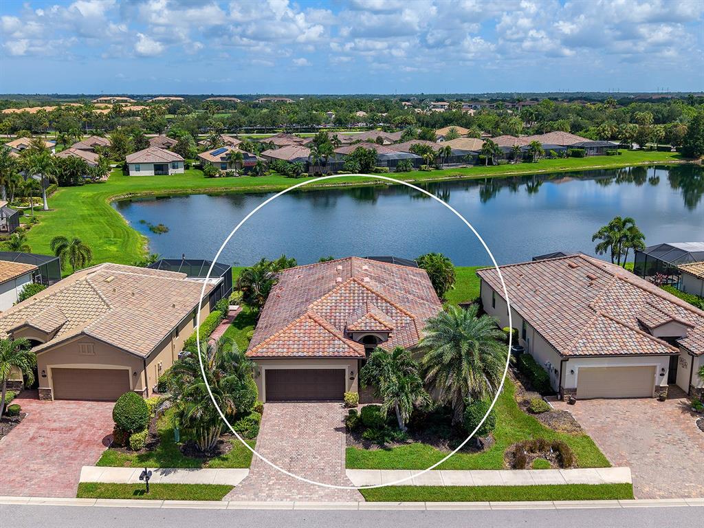 A single-story house with a brown garage door, tile roof, and palm trees in front — 7115 MARSH VIEW TERRACE, BRADENTON, FL