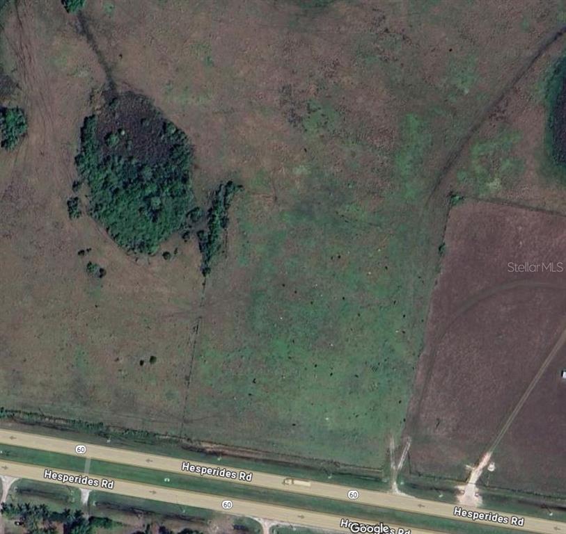 This is an aerial map view of a large, undeveloped grassy lot along a highway — 60 E STREET, LAKE WALES, FL