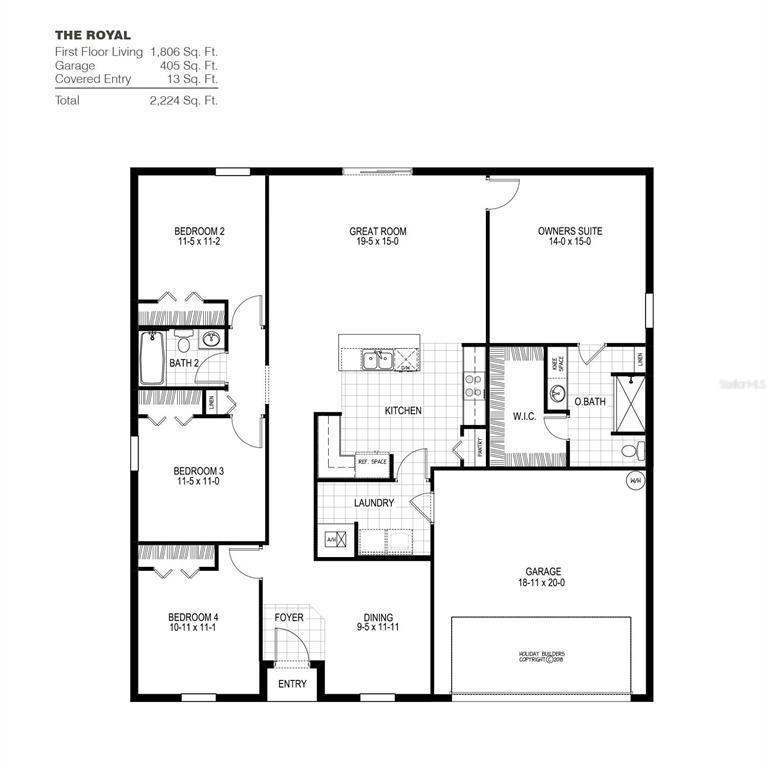 This is a floor plan for a single-story house featuring four bedrooms and a garage — 1429 TEAL DRIVE, POINCIANA, FL
