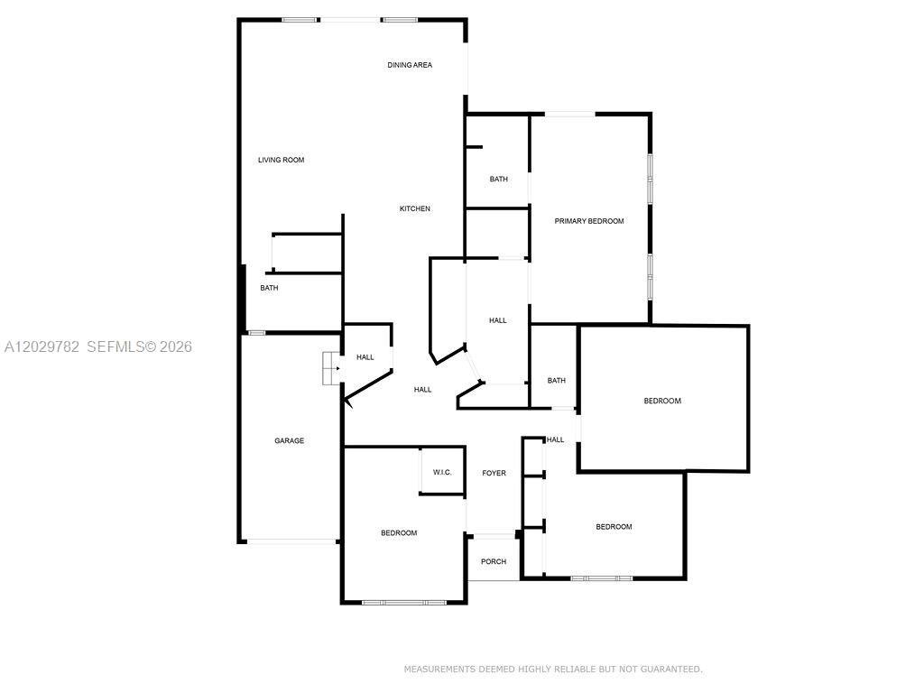This is a floor plan showing a single-story house with four bedrooms and a garage — 2417 Pierce St, Hollywood FL 33020, HOLLYWOOD, FL