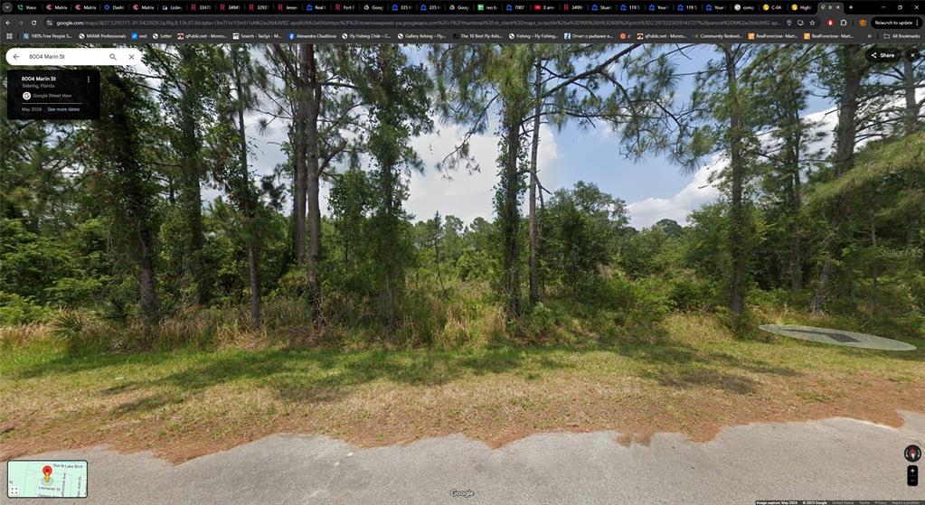 A vacant, wooded residential lot is viewed from the paved street — 8004 MARIN STREET, SEBRING, FL