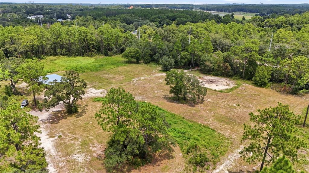 An aerial view shows a large, grassy, partially wooded lot with a small structure — 209 S SPICE WOOD TERRACE, LECANTO, FL