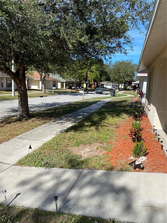 A sidewalk runs alongside a house with a landscaped garden bed and a large tree — 10328 SUMMERVIEW CIRCLE, RIVERVIEW, FL