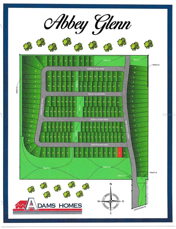 This is a site map for the Abbey Glenn residential community showing lot layouts — 12992 KENT BRADLEY STREET, DADE CITY, FL