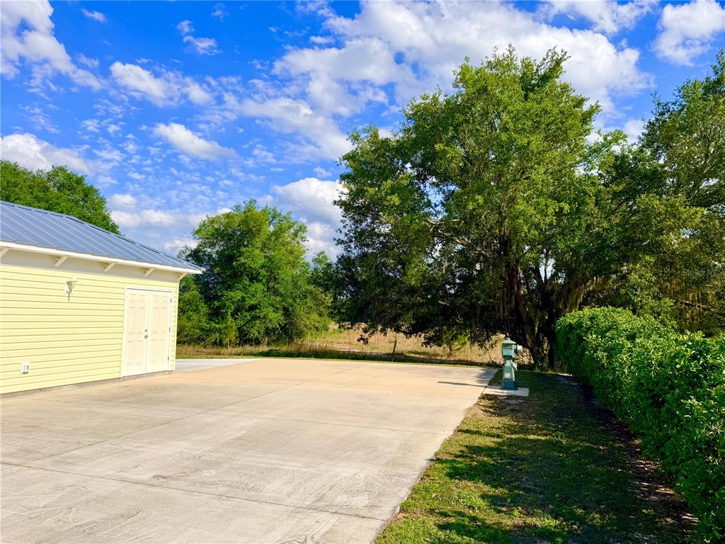 A concrete driveway leads to a yellow building beside a large tree and hedge — 4885 SE 92ND BOULEVARD, WEBSTER, FL