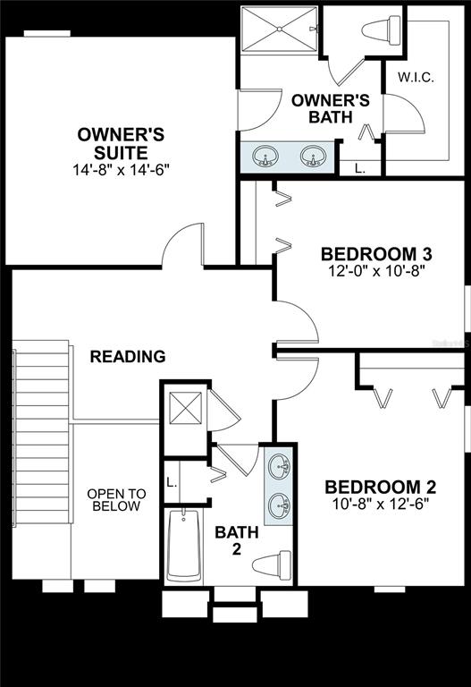 This is a floor plan of a residential second story featuring three bedrooms and two bathrooms — 13686 BERRYWOOD COURT, HUDSON, FL