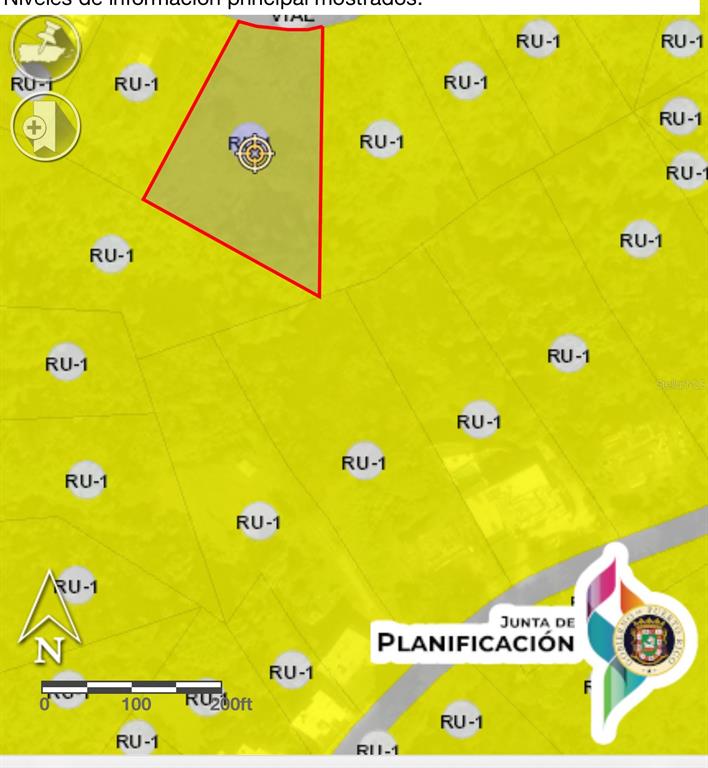 This is a zoning map showing land parcels labeled RU-1 in Puerto Rico — CALLE PITIRRE Lot 46, MAYAGUEZ, PR