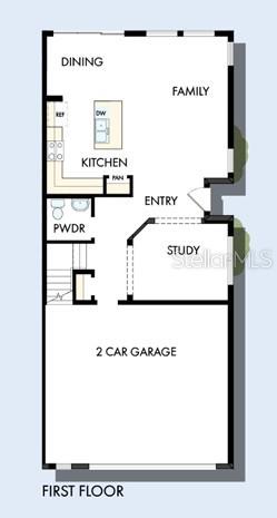 This is a floor plan of a home's first level featuring a garage and study — 10736 OAK BEND DRIVE, PARRISH, FL
