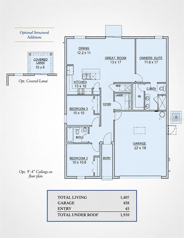 This floor plan shows a three-bedroom, two-bathroom home layout with a two-car garage — 5727 HIAWASSEE ROAD, OKAHUMPKA, FL