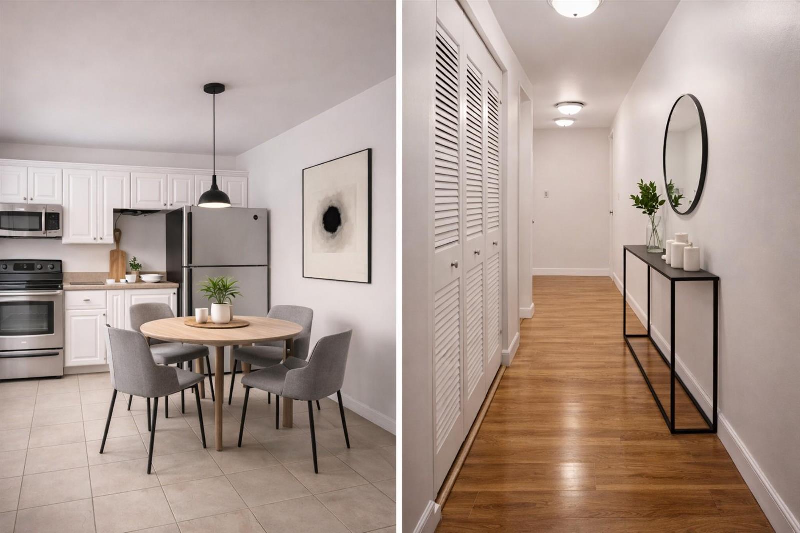 virtually staged, kitchen and hallway — PLANTATION, FL