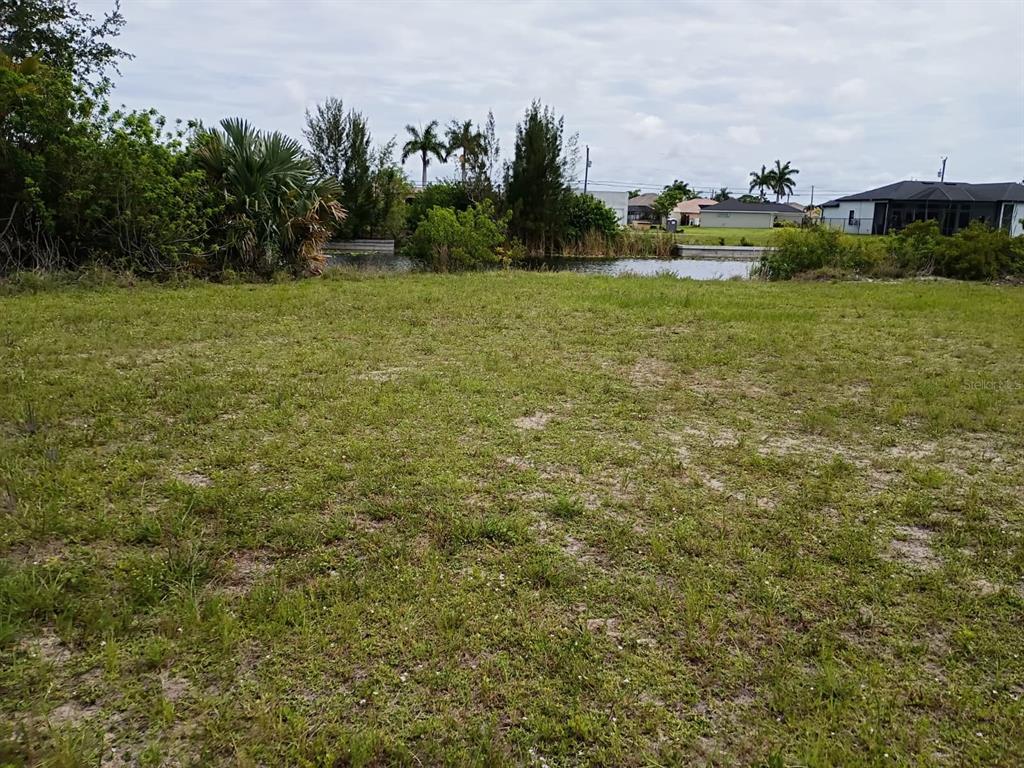 A grassy, vacant waterfront lot with trees and nearby houses in the background — 2915 DIPLOMAT PARKWAY W, CAPE CORAL, FL