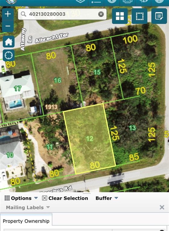 This is a map showing property lot lines and dimensions for a residential area — 12773 BACCHUS ROAD, PORT CHARLOTTE, FL