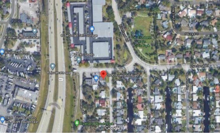 This is a satellite map view showing a property location and surrounding neighborhood streets — 3900 RIVERLAND ROAD, FORT LAUDERDALE, FL