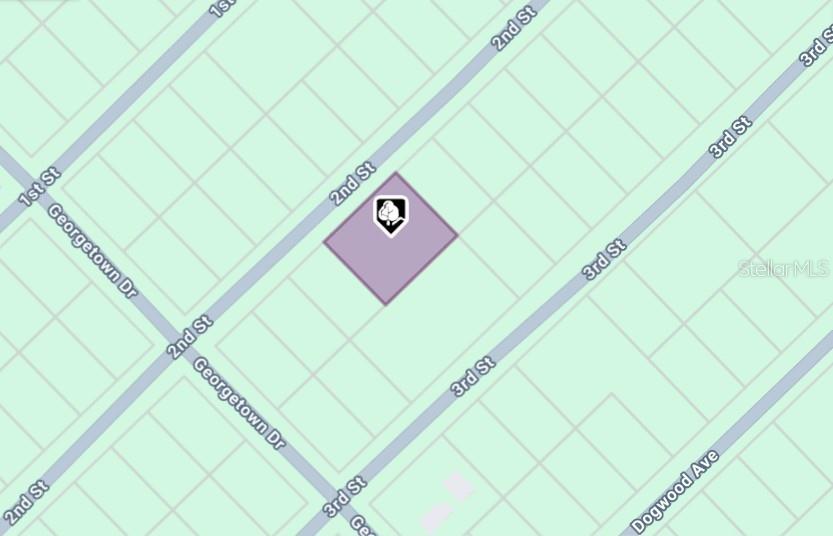 This is a map showing a highlighted property lot located between 2nd and 3rd Street — 207 SE 2ND STREET, GEORGETOWN, FL