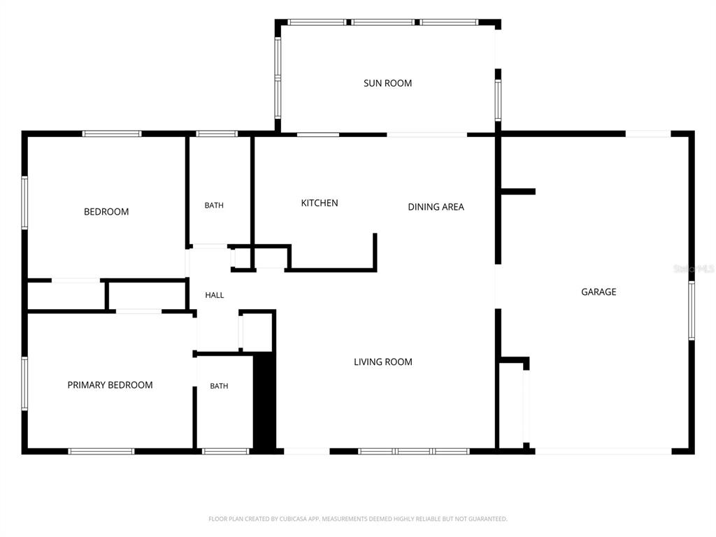 This is a floor plan showing a house with two bedrooms, two bathrooms, and a garage — 808 SPRUCE STREET, INVERNESS, FL