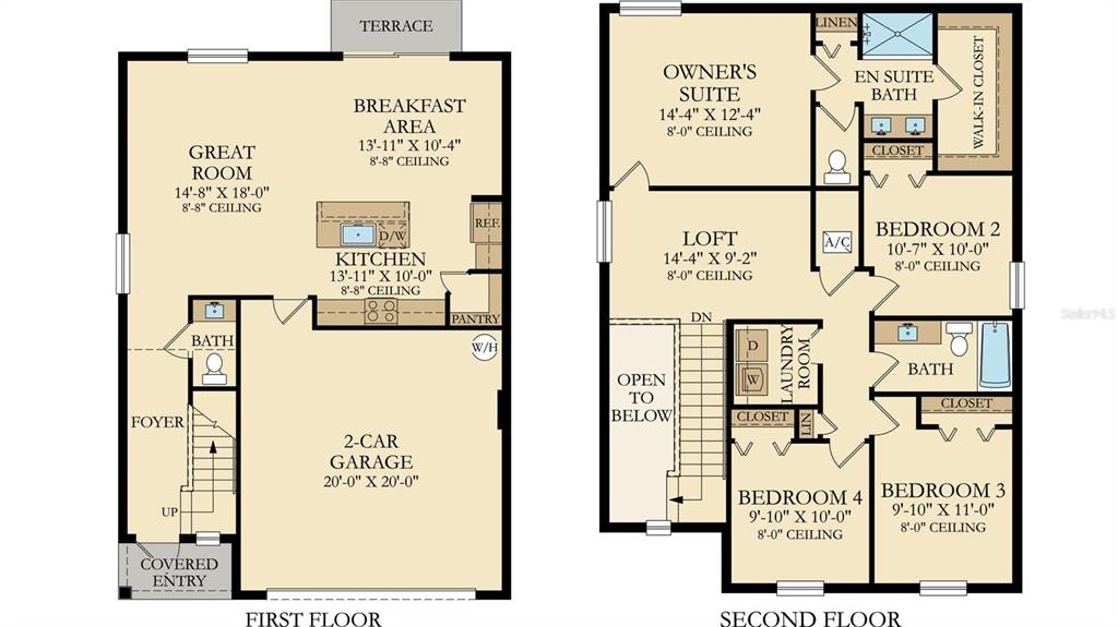 This floor plan shows a two-story home with a garage, four bedrooms, and a loft — 1334 DIEGO TERRACE, WINTER HAVEN, FL