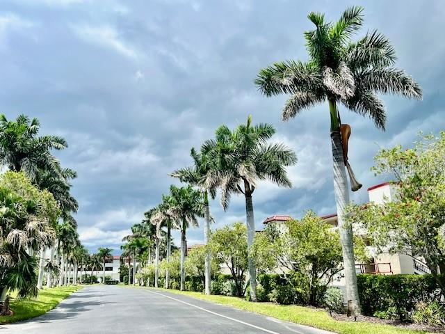 A paved road is lined with tall palm trees leading toward a multi-story apartment building — 3250 SOUTHSHORE DRIVE UNIT 53B, PUNTA GORDA, FL