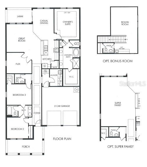 This floor plan shows a single-story home layout with an optional bonus room and family room — 14681 SETON CREEK BOULEVARD, WINTER GARDEN, FL