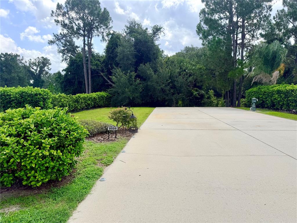 A concrete driveway leads toward a landscaped yard with a house number sign — 9509 SE 49TH TERRACE, WEBSTER, FL