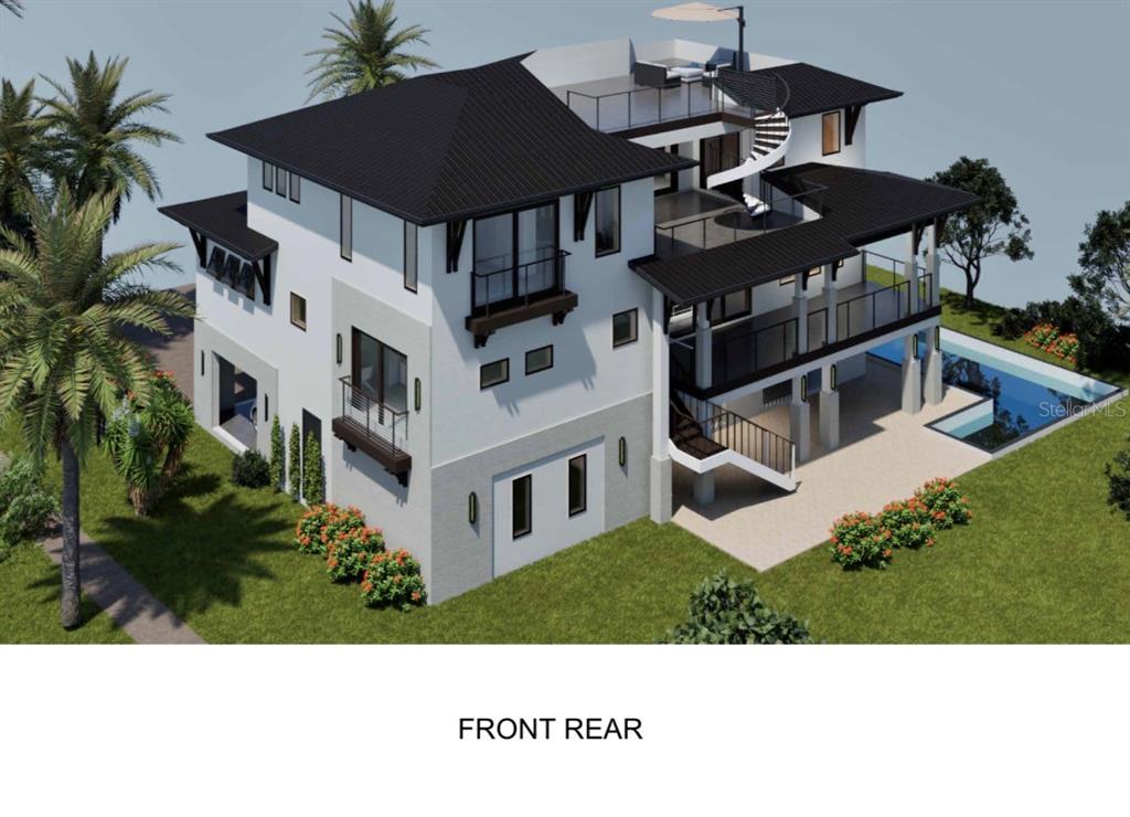 A digital rendering of a multi-story modern house with a pool and rooftop terrace — 601 CORDOVA BOULEVARD NE, ST PETERSBURG, FL