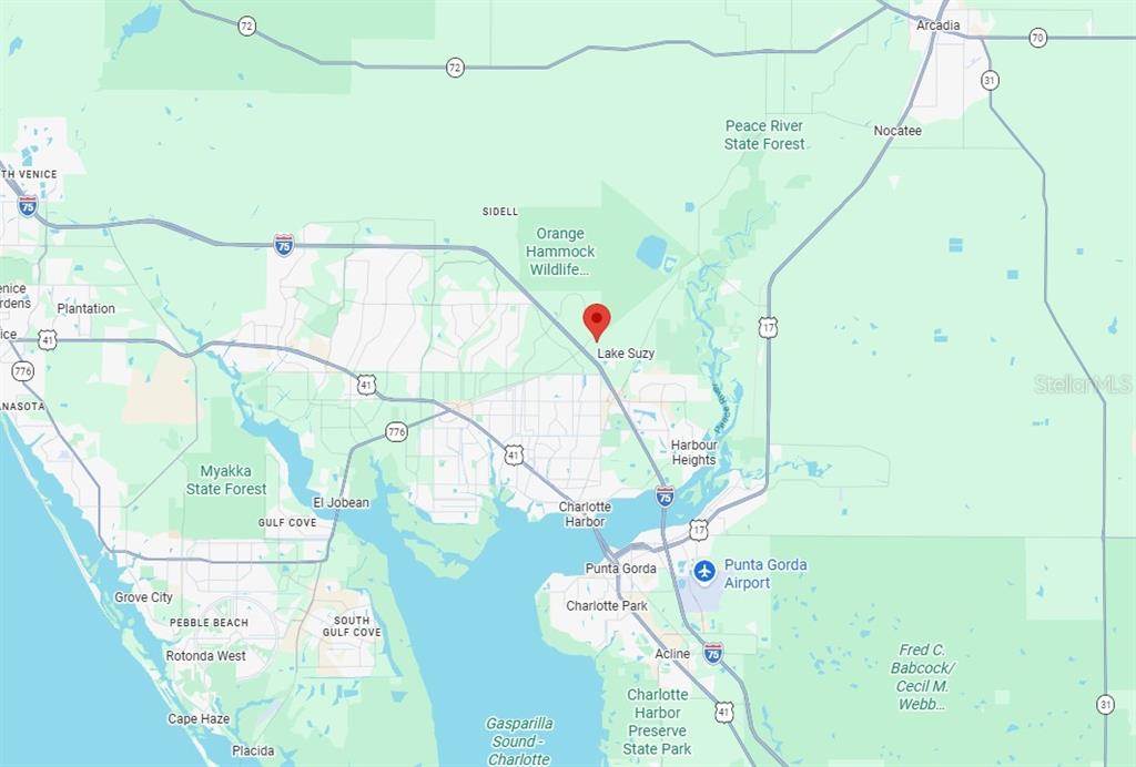 This is a map showing the location of Lake Suzy in Florida — Lot 7 NOSEGAY STREET, NORTH PORT, FL