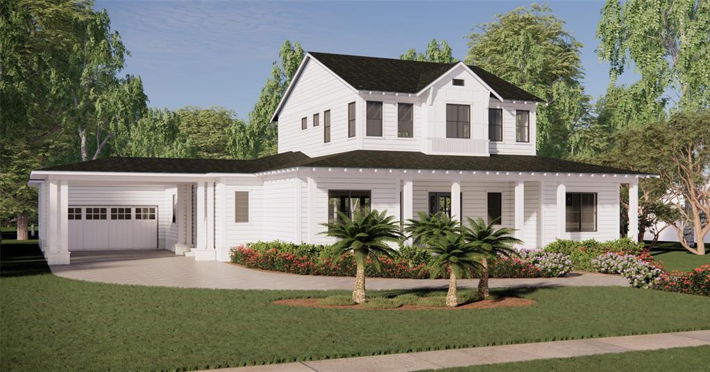 A digital rendering of a two-story white farmhouse with a wraparound porch and attached garage — 1122 DINGENS AVENUE, GOTHA, FL