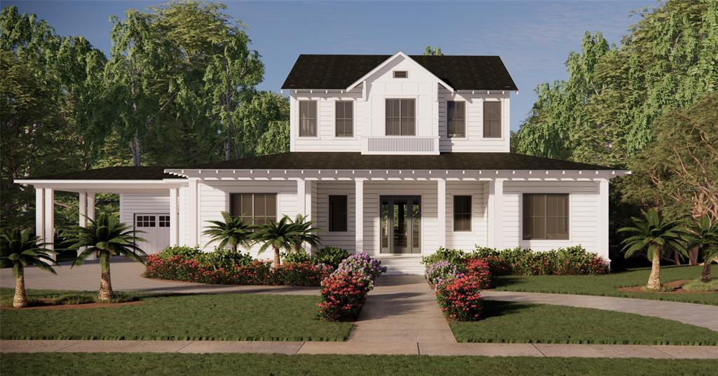 This is a digital rendering of a two-story white farmhouse with a covered front porch — 1122 DINGENS AVENUE, GOTHA, FL