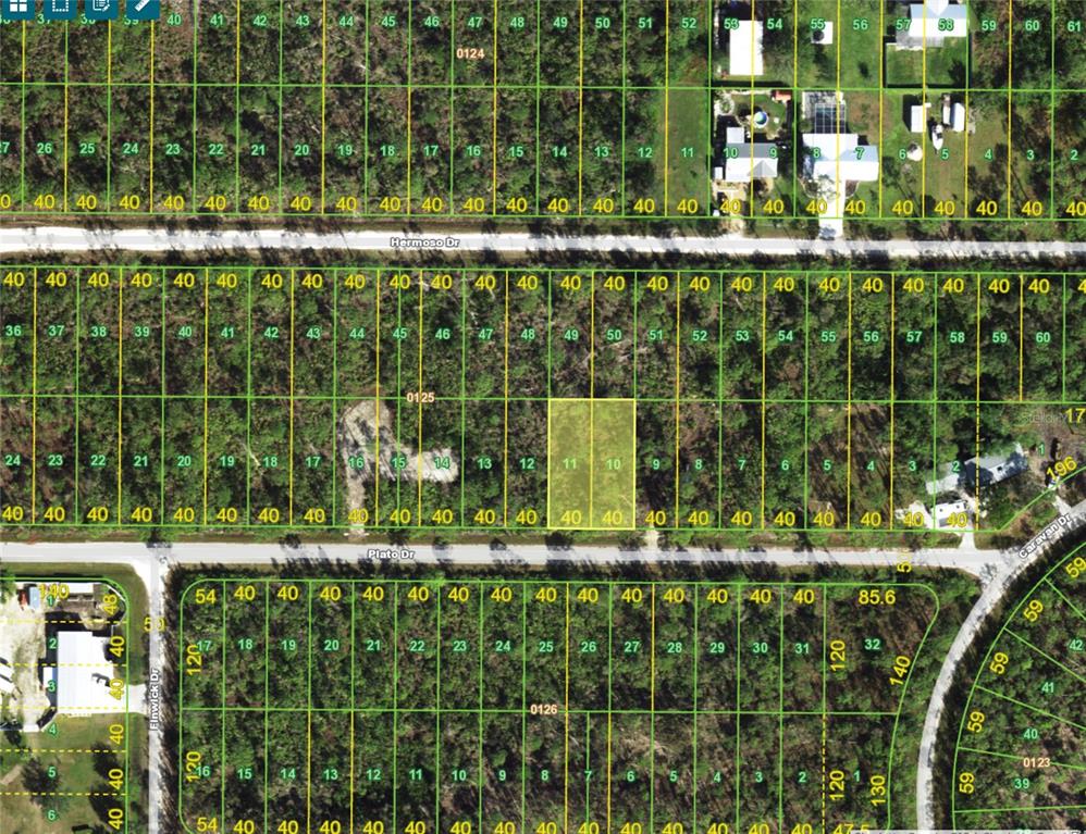 This is a map showing several blocks of subdivided land lots with street names — 28364 PLATO DRIVE, PUNTA GORDA, FL