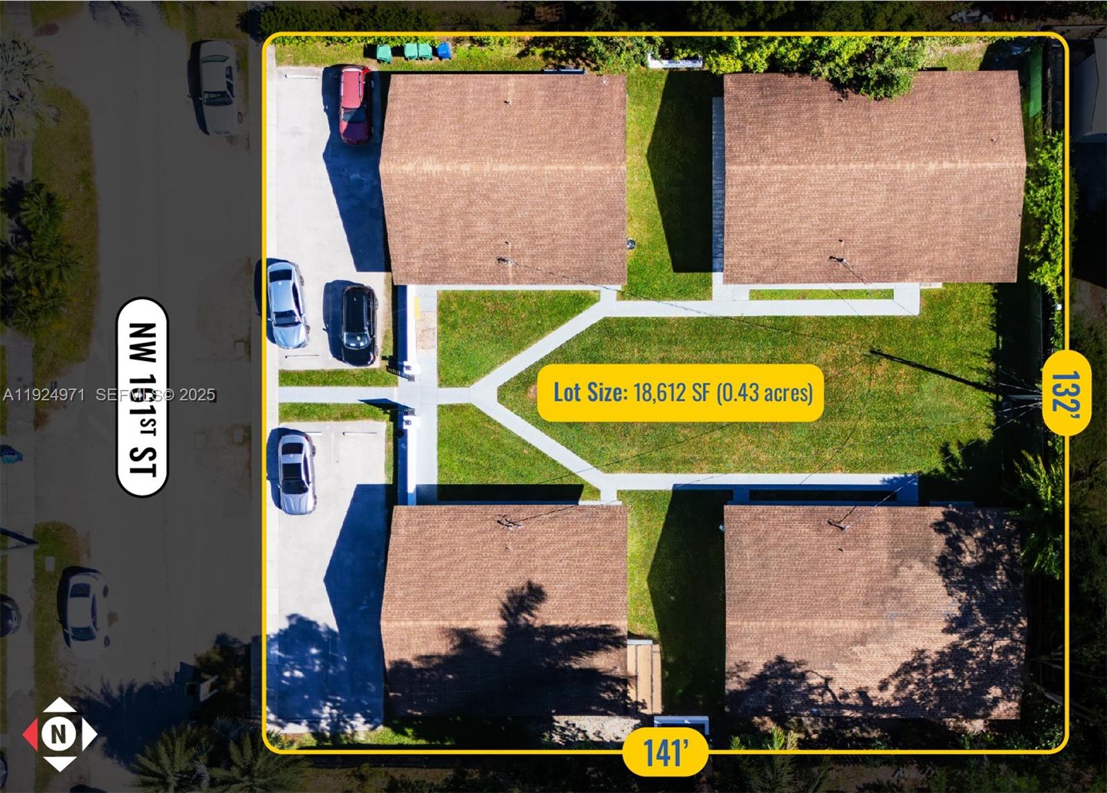 An aerial view shows four residential buildings on a rectangular lot with paved parking — 60 NW 161st St, Miami FL 33169, MIAMI, FL