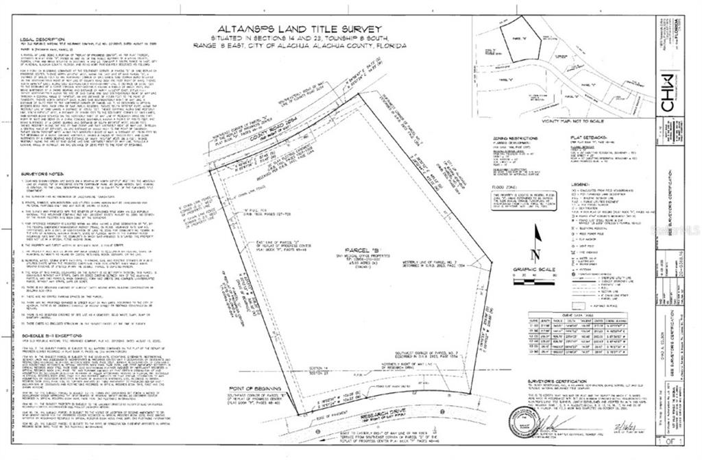 This is an ALTA/NSPS land title survey map of a property in Alachua, Florida — RESEARCH DRIVE, ALACHUA, FL